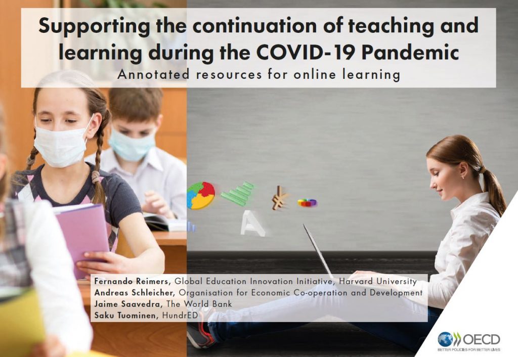 Cover of OECD, World Bank, HundrEd, Harvard education resources during coronavirus booklet
